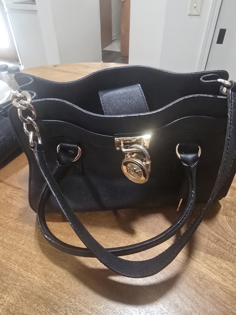 Michael Kors Black Saffiano Shoulder Bag with Gold Hardware